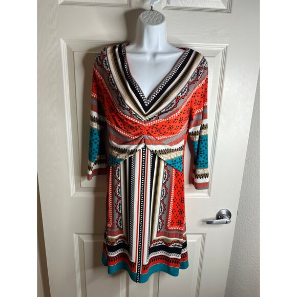 Nine West Women's Stretch Knit Geometric Print Dress ~ Size 6 - Picture 1 of 6